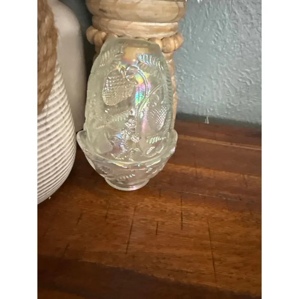 Vintage Fenton Clear Iridescent Glass Strawberry Fairy Lamp - Picture 1 of 9